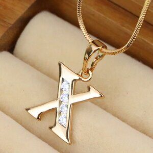 "Rose Gold Alphabet X Pendant with Crystals – Stylish Initial Charm,XPPT1373